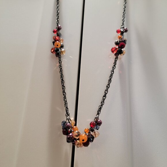 Vintage Red Necklace Boho Gunmetal Gray Red Burgundy Beaded Crystal Cut Rondelle - Picture 5 of 10